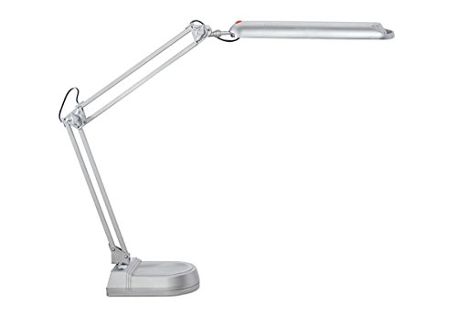 Maul LED Tischleuchte MAULatlantic, LED Lampe mit Standfuß, 6500 K, Arm Metall, Tischlampe für Schreibtisch, Büro, Werkstatt, Homeoffice, GS-Zeichen, flexibel dreh- und neigbar, 860 Lumen, Silber von Maul