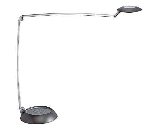 MAUL LED Tischleuchte MAULspace | Dimmbare Tischlampe aus Aluminium | Moderne Schreibtischlampe mit 46 cm Höhe, 2080 Lux und 691 Lumen | 5 Stufen Dimmer für anpassbare Helligkeit | Silber von Maul