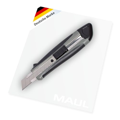 MAUL 7731884 Cuttermesser Cutter aus gehärtetem Stahl mit gummierter Griffzone, Grau, 18 mm von MAUL