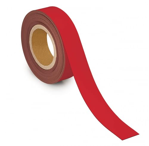 MAUL Kennzeichnungsband 40mm x 1mm | Beschriftbares Band mit magnetischer Rückseite | Vielseitig anwendbar in Büro, Werkstatt, Lager und Küche | Individuell zuschneidbar | 10m Länge | Rot von Maul