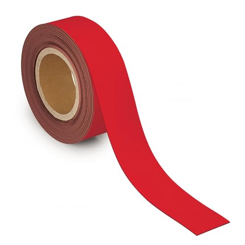 MAUL Kennzeichnungsband 50mm x 1mm | Beschriftbares Band mit magnetischer Rückseite | Vielseitig anwendbar in Büro, Werkstatt, Lager und Küche | Individuell zuschneidbar | 10m Länge | Rot von Maul