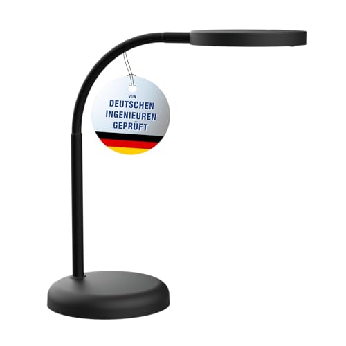 Maul Schreibtischlampe LED MAULjoy | Kleine Schreibtischlampe mit Standfuß | Moderne Tischlampe für Schreibtisch, Büro | Flexible LED Lampe mit 3000K warmweißem LED Licht | Schwarz von Maul