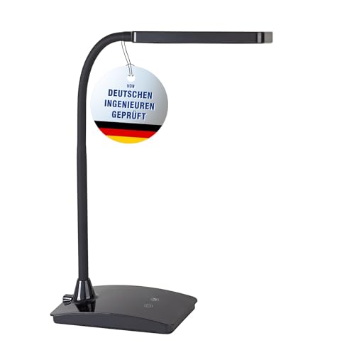 Maul LED Tischleuchte MAULpearly colour vario | Schreibtischlampe dimmbar | Leistungsstarke Arbeitsplatzleuchte | Schreibtischlampe mit 3000-6500K | Lampe für Schreibtisch, Büro | Schwarz von Maul