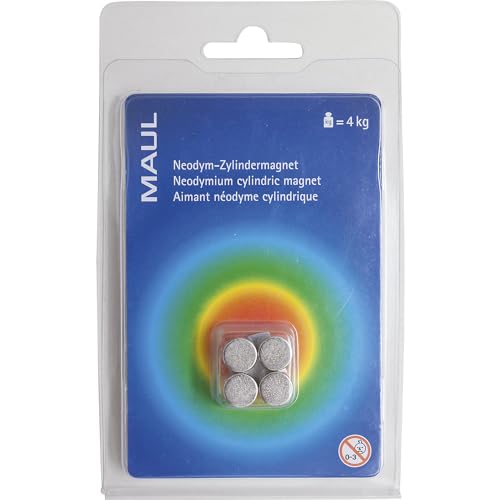 MAUL Neodym-Scheibenmagnet – Magnet mit hoher Haftkraft für einen vielseitigen Einsatz – Magnet rund mit elegantem und modernem Design – Ø 10 x 10 mm – 4er Pack – hellsilber von MAUL