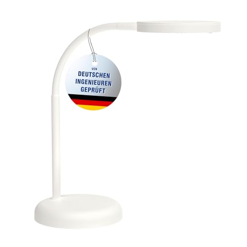 MAUL Schreibtischlampe LED MAULjoy | Kleine Schreibtischlampe mit Standfuß | Moderne Tischlampe für Schreibtisch, Büro | Flexible LED Lampe mit 3000K warmweißem Licht | Weiß von MAUL