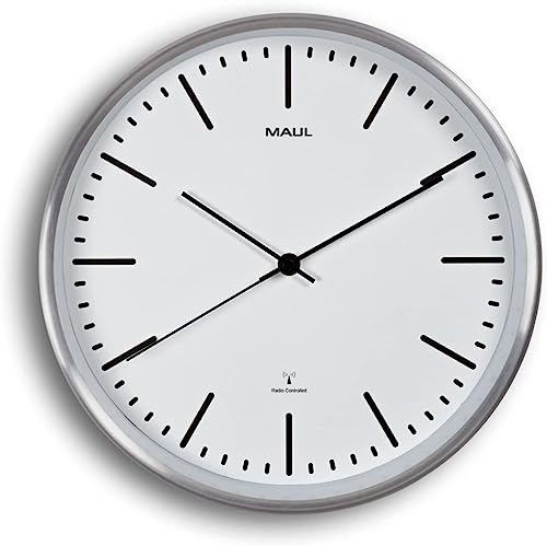 Maul MAULfly Radio Wall Clock Diameter 30 cm | Wall Clock Made of Mineral Glass | Automatic Time Setting | Narrow Aluminium Frame in Modern Design | for Office, Home Office and Living Area | White Maul MAULfly Radio Wall Clock Diameter 30 cm | Wall Clock Made of Mineral Glass | Automatic Time Setting | Narrow Aluminium Frame in Modern Design | for Office, Home Office and Living Area | White von Maul