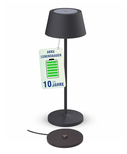 Maul Akku Tischleuchte MAULnina | Tischlampe kabellos mit langlebigem Akku | Tischlampe aufladbar bis zu 10h Beleuchtung | Lampe dimmbar für Schreibtisch, Nachttisch & Outdoor | Anthrazit von Maul