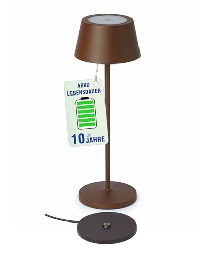 Maul Akku Tischleuchte MAULnina | Tischlampe kabellos mit langlebigem Akku | Tischlampe aufladbar bis zu 10h Beleuchtung | Lampe dimmbar für Schreibtisch, Nachttisch & Outdoor | Braun von Maul