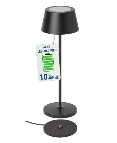 Maul Akku Tischleuchte MAULnina | Tischlampe kabellos mit langlebigem Akku | Tischlampe aufladbar bis zu 10h Beleuchtung | Lampe dimmbar für Schreibtisch, Nachttisch & Outdoor | Schwarz von Maul