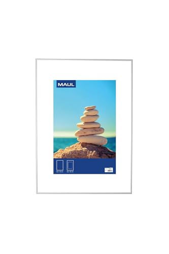 Maul Bilderrahmen MAULdesign 50x70 cm aus Aluminium | zum Hängen in Quer- und Hochformat | edler, schmaler Wechselrahmen mit Passepartouteinleger | ideal für Fotos, Collage und Bilder | Silber von Maul