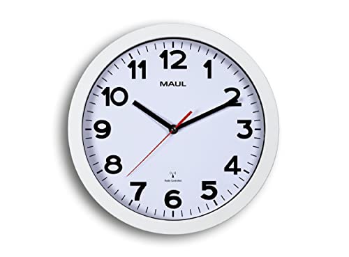 Maul Wanduhr MAULstep Ø 30 cm | Funkuhr mit automatischer Zeiteinstellung | ideal für Wohnzimmer, Schlafzimmer, Küche, Arbeitszimmer und Büro | Gute Lesbarkeit für große Räume | Weiß von Maul