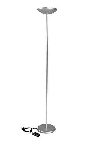 Maul Halogen Deckenfluter MAULsky | Stufenlos dimmbar | Leselampe mit Fußschalter | Elegante Stehlampe für Wohnzimmer, Büro oder Arbeitszimmer | Lampe mit 183 cm Höhe | Silber von Maul