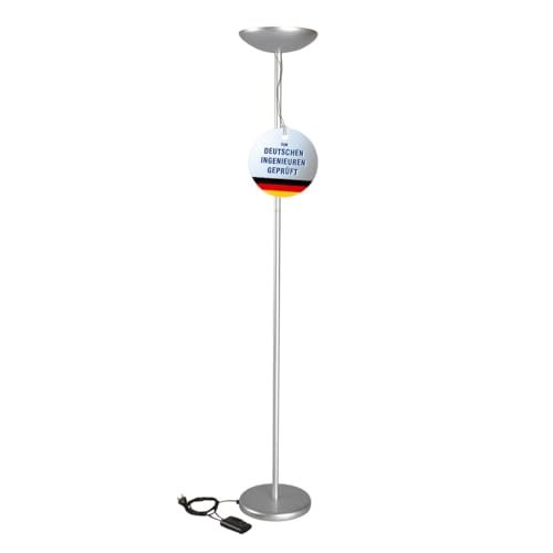 Maul Halogen Deckenfluter MAULsky | Stufenlos dimmbar | Leselampe mit Fußschalter | Elegante Stehlampe für Wohnzimmer, Büro oder Arbeitszimmer | Lampe mit 183 cm Höhe | Silber von Maul