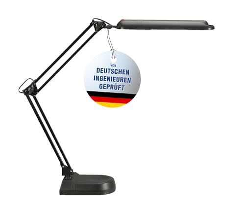 Maul LED Tischleuchte MAULatlantic, LED Lampe mit Standfuß, 6500 K, Arm Metall, Tischlampe für Schreibtisch, Büro, Werkstatt, Homeoffice, GS-Zeichen, flexibel dreh- und neigbar, 860 Lumen, Schwarz von Maul