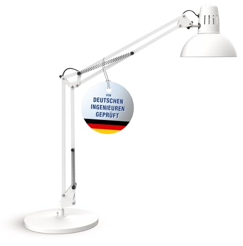 Maul LED Schreibtischlampe MAULstudy | Verstellbare Stehlampe mit Gelenkarm für Büro, Arbeitszimmer und Schreibtisch | Elegante Bürolampe aus Metall | Exklusive LED-Leuchtmittel | Weiß von Maul