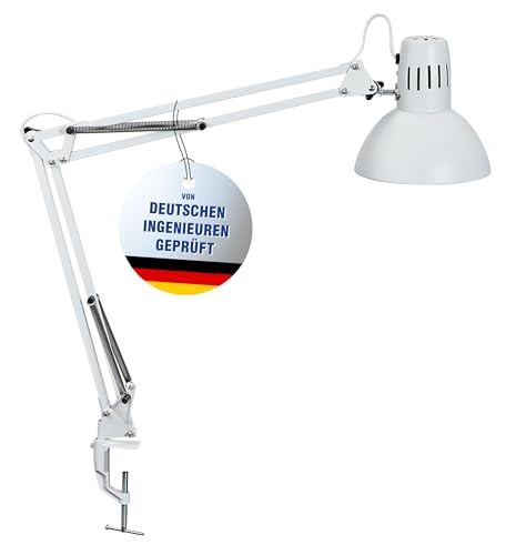 Maul LED Schreibtischlampe MAULstudy | verstellbare Klemmleuchte mit Gelenkarm für Büro, Arbeitszimmer und Schreibtisch | Schwenkarm aus Metall | klemmbar | exklusive LED-Leuchtmittel | Weiß, Klemmfuß von Maul