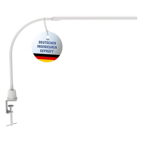 MAUL LED Tischleuchte MAULpirro | dimmbare Klemmleuchte für Schreibtisch und Arbeitsplatz | Arbeitsplatzleuchte mit 4-Stufen-Dimmer | Schreibtischlampe mit 3000K Farbtemperatur | Weiß von Maul