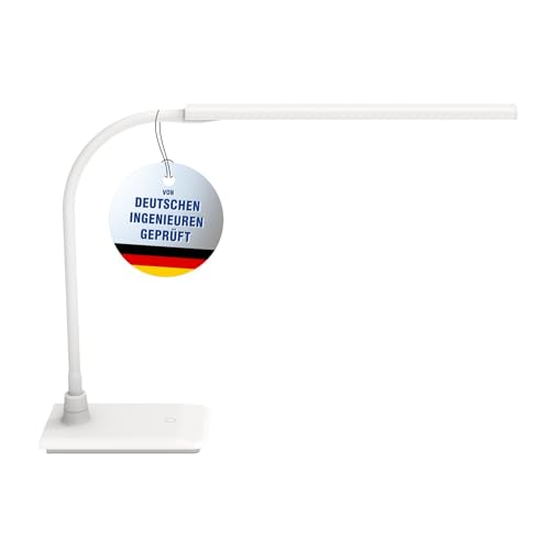 Maul LED Tischleuchte MAULpirro | Dimmbare LED Tischlampe für Schreibtisch | Moderne Schreibtischlampe LED mit 4-Stufen-Dimmer | Schreibtischlampe mit 3000K Farbtemperatur | Weiß von Maul