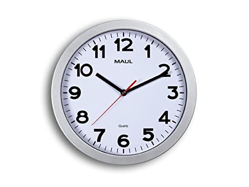 Maul Wanduhr MAULstep Ø 30 cm | Quarzuhr mit automatischer Zeiteinstellung | ideal für Wohnzimmer, Schlafzimmer, Küche, Arbeitszimmer und Büro | Gute Lesbarkeit für große Räume | Silber von Maul