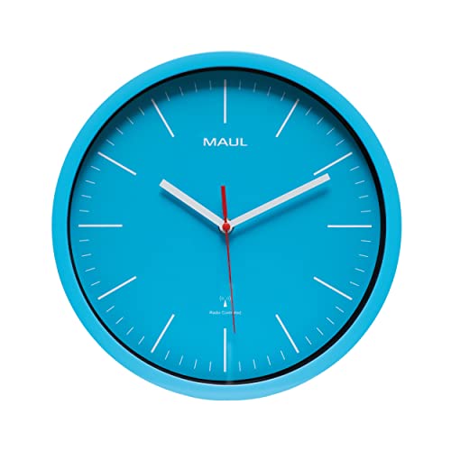 Maul Wanduhr MAULjump Ø 30,5 cm | stilvolle Funkuhr mit Mineralglas | automatische Zeiteinstellung | ideal geeignet im Büro, Homeoffice und am Arbeitsplatz | inklusive Batterie | Blau von Maul