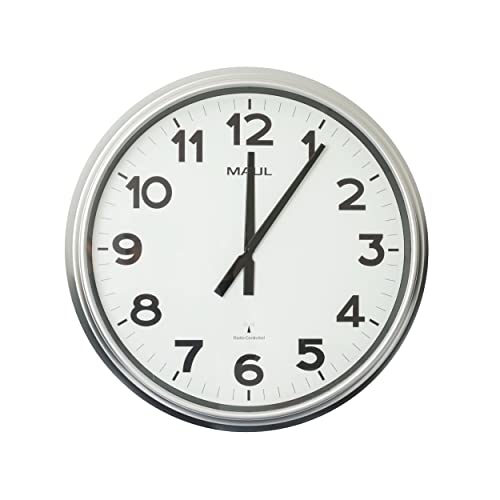 Maul Wanduhr MAULride Ø 61 cm | Funkuhr mit automatischer Zeiteinstellung | ideal für Wohnzimmer, Schlafzimmer, Küche, Arbeitszimmer und Büro | Gute Lesbarkeit für große Räume | Silber von MAUL