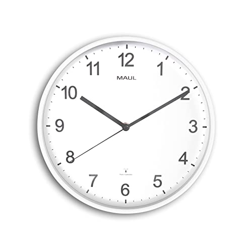 MAUL Wanduhr MAULsprint Ø 30 cm | Funkuhr mit automatischer Zeiteinstellung | ideal für Wohnzimmer, Schlafzimmer, Küche, Arbeitszimmer und Büro | Gute Lesbarkeit für große Räume | Weiss von Maul