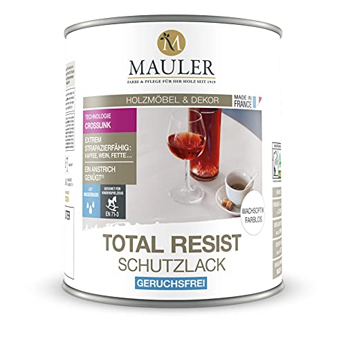 Mauler Schutzlack TOTAL RESIST 1L Farblos Seidenmatt Wachsoptik Möbel, Küche, Bad auf Holz und Farbe. Antiflecken, Antikratzer. Geruchsfrei & Ecolabel von Mauler