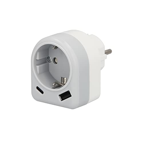 MAURER - Adapter/Schukostecker mit 2 Buchsen, USB A und USB C - AFT 19110325 von MAURER