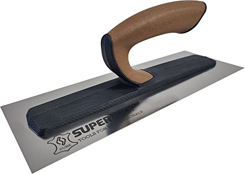 Super Prof by Maurerfreund, Comfort-Glättekelle, Extraleichte Carbon-Stütze mit Ledergriff, Robustes Edelstahl-Blatt 0,7mm (305x120mm) von Maurerfreund
