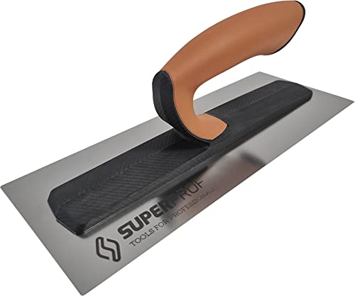 Super Prof by Maurerfreund, FLEX Comfort-Glättekelle, Extraleichte Carbon-Stütze mit Softgriff, Flexibles Edelstahl-Blatt 0,4mm (305x120mm) von Maurerfreund