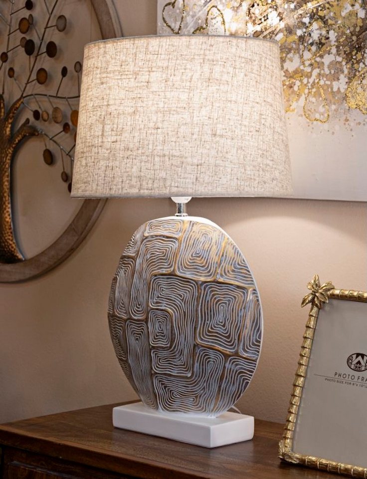 Mauro Ferretti Tischleuchte Eclips Tischlampe Rund 64 cm mit Stoffschirm – Glamour Wohnaccessoire von Mauro Ferretti