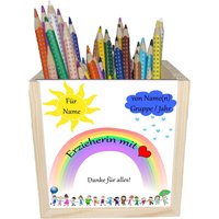 Abschiedsgeschenk Kindergarten Oder Schule Holz Stiftebox Mit Name/10x10x10cm Erzieherin, Lehrerin Tagesmutter Herz von MausDesign