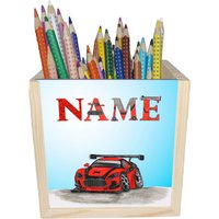 Auto Holz Stiftebox Personalisiert Z. B. Mit Name Und Schriftartwahl | 10x10x10cm Stiftehalter Schreibtischorganizer von MausDesign