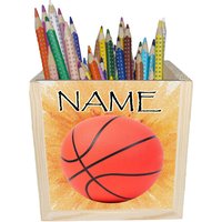 Basketball Holz Stiftebox Personalisiert Z. B. Mit Name Und Schriftartwahl | 10x10x10cm Stiftehalter Schreibtischorganizer von MausDesign