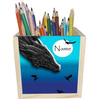 Drachenland Holz Stiftebox Personalisiert Z. B. Mit Name Und Schriftartwahl | 10x10x10cm Stiftehalter Schreibtischorganizer von MausDesign