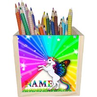 Einhorn Holz Stiftebox Personalisiert Z. B. Mit Name Und Schriftartwahl | 10x10x10cm Stiftehalter Schreibtischorganizer von MausDesign