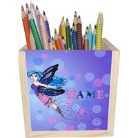 Fee Holz Stiftebox Personalisiert Z. B. Mit Name Und Schriftartwahl | 10x10x10cm Stiftehalter Schreibtischorganizer von MausDesign