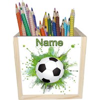 Fußball Holz Stiftebox Personalisiert Z.b. Mit Name Und Schriftartwahl | 10x10x10cm Stiftehalter Schreibtischorganizer von MausDesign