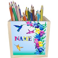 Kolibri Holz Stiftebox Personalisiert Z. B. Mit Name Und Schriftartwahl | 10x10x10cm Stiftehalter Schreibtischorganizer von MausDesign