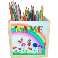 Marienkäfer Holz Stiftebox Personalisiert Z. B. Mit Name Und Schriftartwahl | 10x10x10cm Stiftehalter Schreibtischorganizer von MausDesign