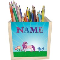 Pony Holz Stiftebox Personalisiert Z. B. Mit Name Und Schriftartwahl | 10x10x10cm Stiftehalter Schreibtischorganizer von MausDesign