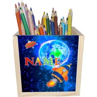 Rakete Holz Stiftebox Personalisiert Z. B. Mit Name Und Schriftartwahl | 10x10x10cm Stiftehalter Schreibtischorganizer von MausDesign