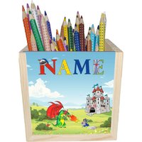 Ritter Holz Stiftebox Personalisiert Z. B. Mit Name Und Schriftartwahl | 10x10x10cm Stiftehalter Schreibtischorganizer von MausDesign