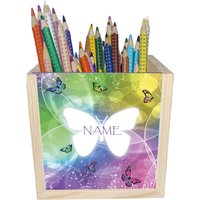 Schmetterling Holz Stiftebox Personalisiert Z. B. Mit Name Und Schriftartwahl | 10x10x10cm Stiftehalter Schreibtischorganizer von MausDesign