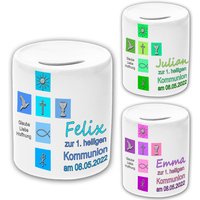 Spardose Personalisiert Mit Name, Anlass, Datum, Spruch Und Von | Geschenk Zur Taufe Kommunion Firmung Oder Konfirmation 3 Farben von MausDesign