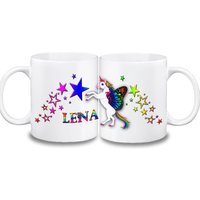 Tasse Einhorn Mit Name Aus Keramik Oder Kunststoff/Personalisierbar Regenbogen Bunt von MausDesign