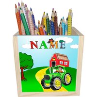 Traktor Holz Stiftebox Personalisiert Z. B. Mit Name Und Schriftartwahl | 10x10x10cm Stiftehalter Schreibtischorganizer von MausDesign