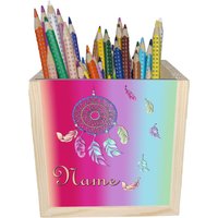 Traumfänger Holz Stiftebox Personalisiert Mit Name Und Schriftartwahl | 10x10x10cm Stiftehalter Schreibtischorganizer von MausDesign