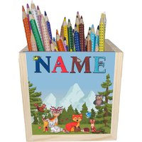 Waldtiere Holz Stiftebox Personalisiert Z. B. Mit Name Und Schriftartwahl | 10x10x10cm Stiftehalter Schreibtischorganizer von MausDesign