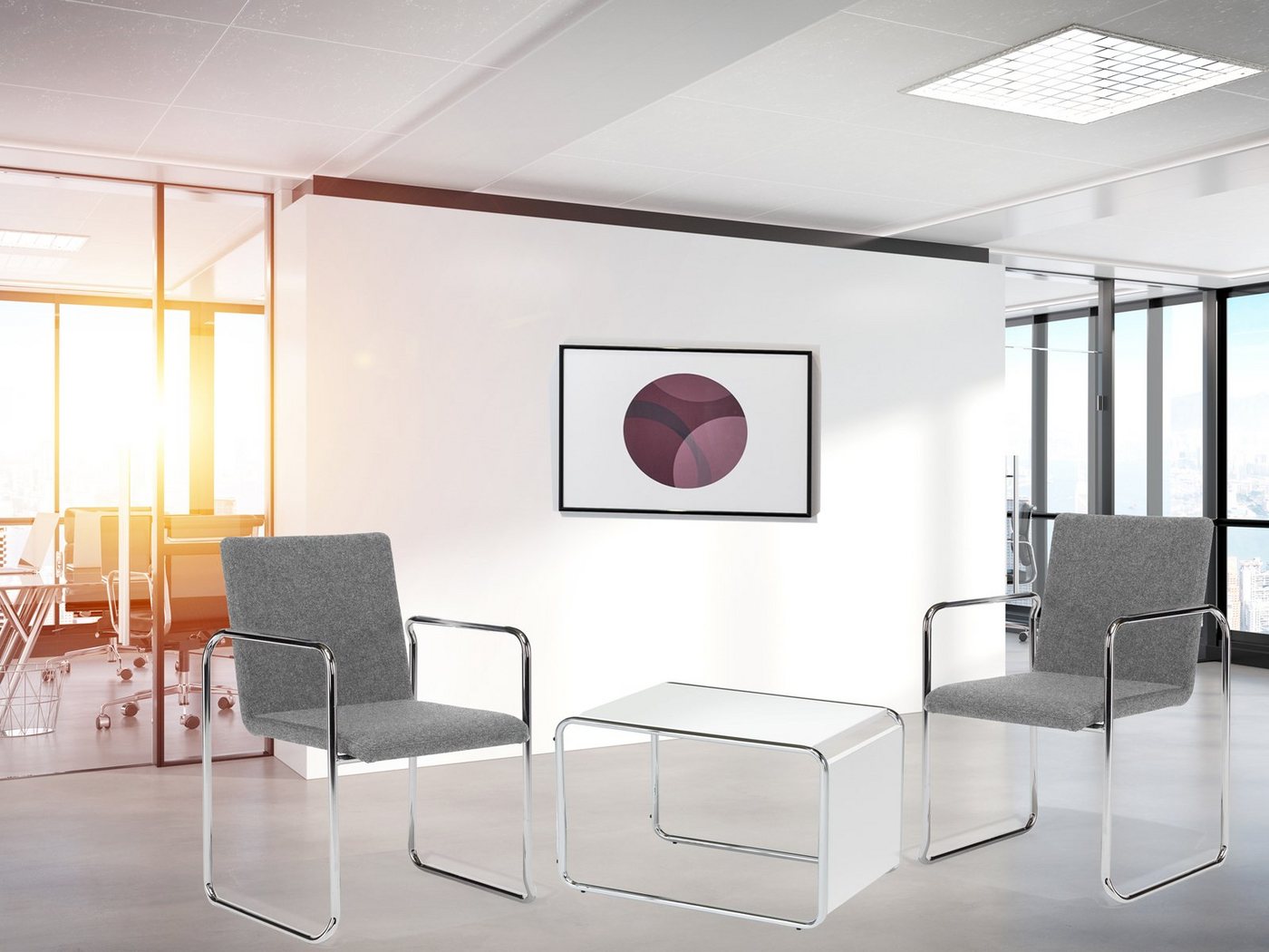 Mauser Sitzkultur Freischwinger, Büromöbel Set 2x Schwingstuhl Grau mit Beistelltisch weiß Bauhaus-stil von Mauser Sitzkultur